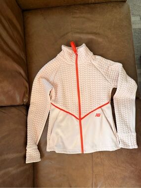 New Balance Pale Pink Quilted Jacket with Bright Orange Trim wtb Pockets